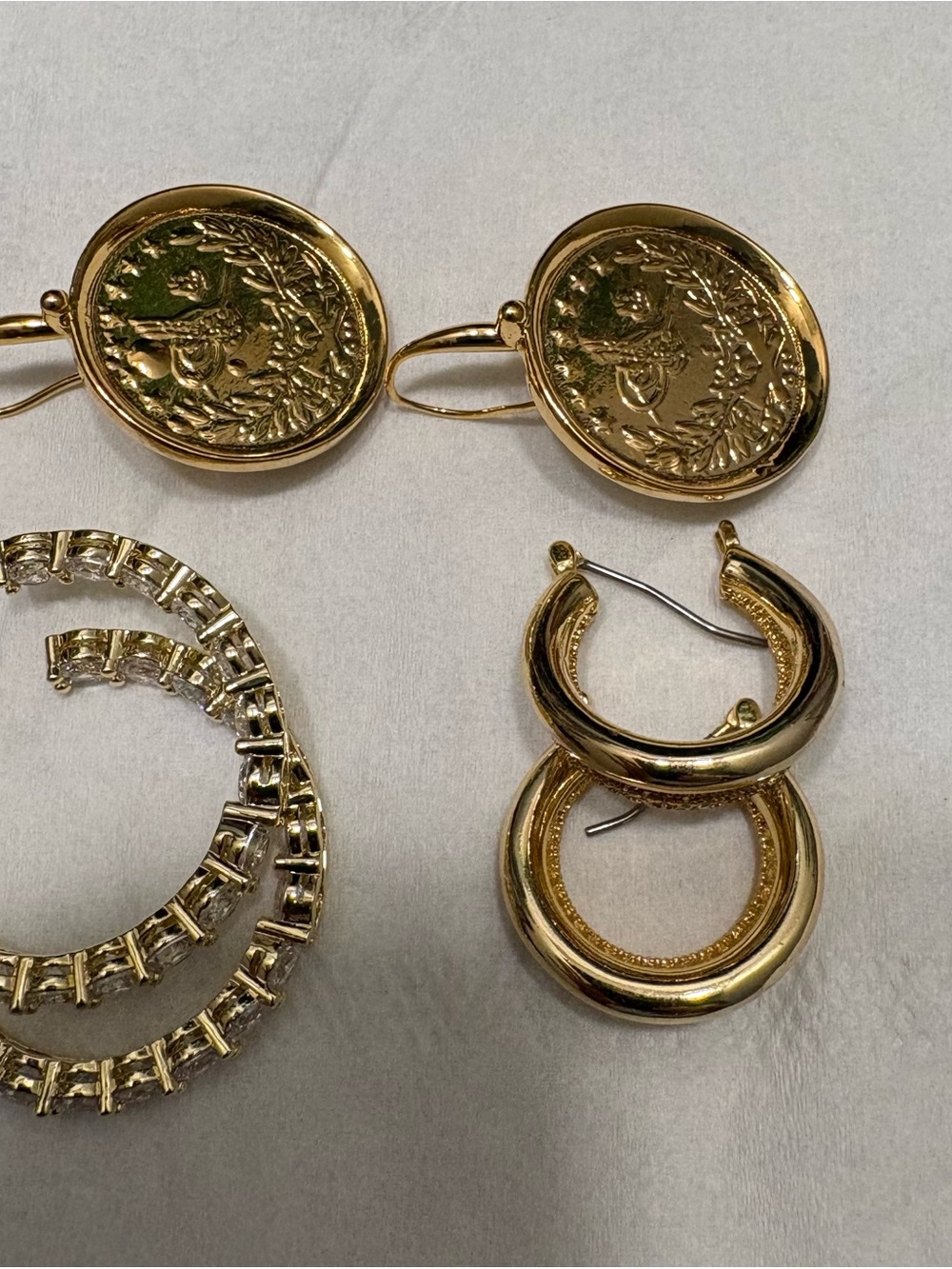 Gold-Tone Coin & Hoop Earrings Set - Elegant Women’s Jewelry